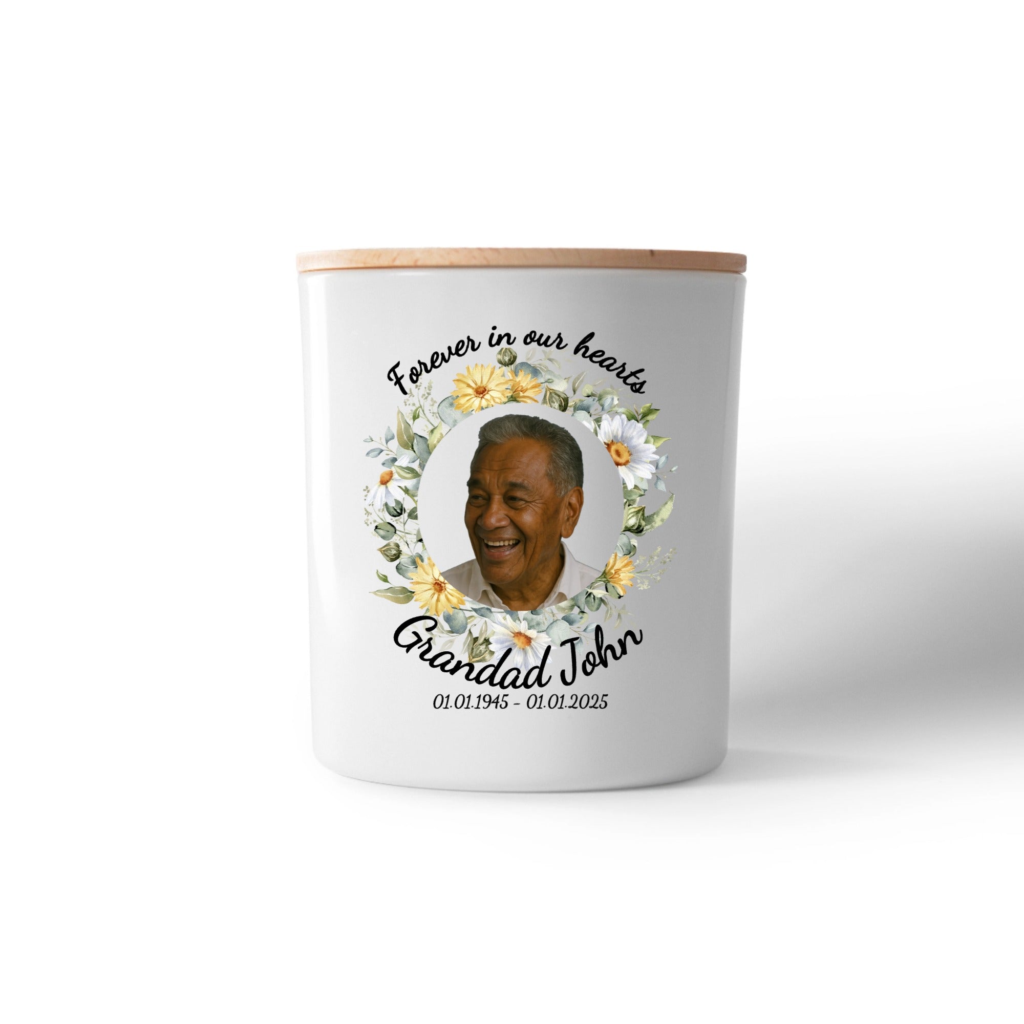 “Forever In Our Hearts wreath memorial candle with photo and flowers”
