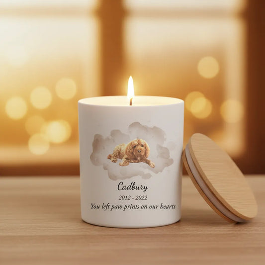 Personalised Pet Watercolour Memorial Candle – Custom Photo & Message