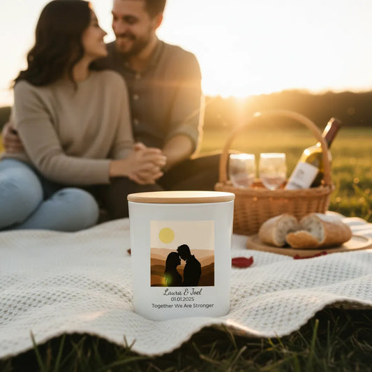 Sunset Lovers Personalised Candle – Custom Couple Gift with Choice of Silhouettes
