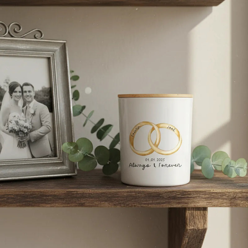 Wedding Rings Personalised Candle – Custom Anniversary, Engagement & Wedding Gift