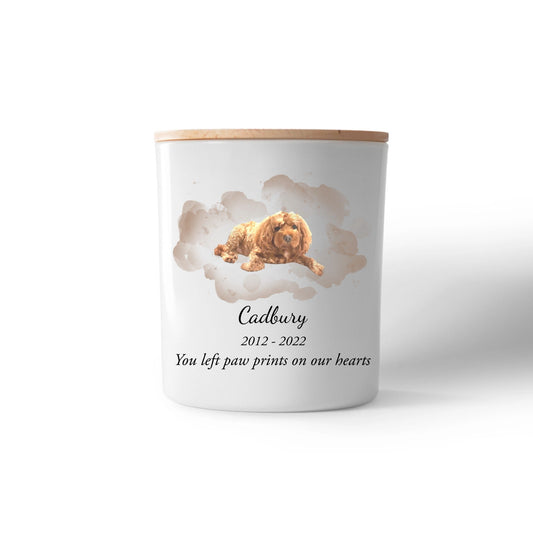 “Custom dog or cat remembrance candle with paw print message”