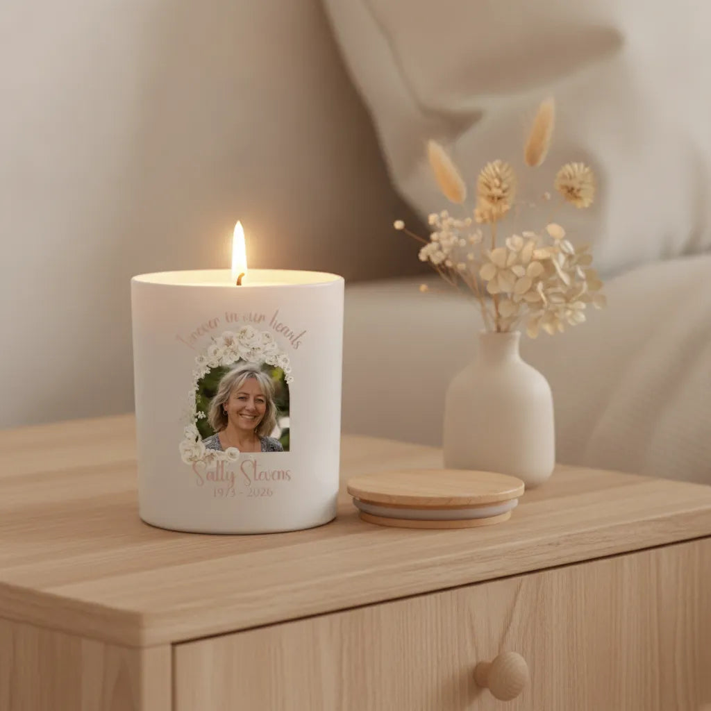 Floral Memorial Photo Candle
