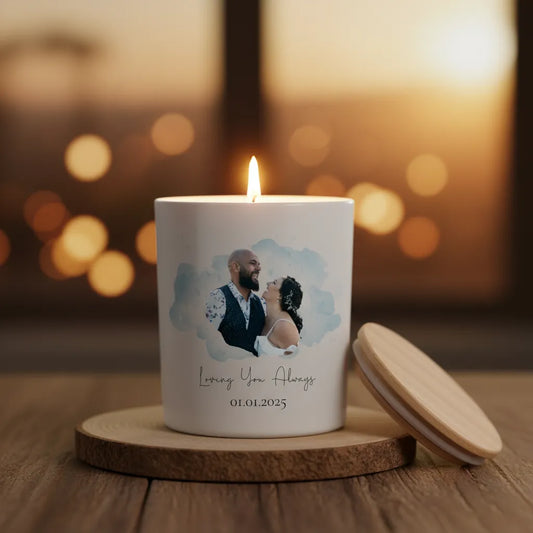 Personalised Photo Candle – Custom Wedding, Anniversary & Couple Gift