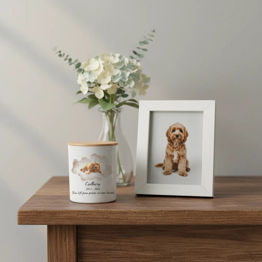 Personalised Pet Watercolour Memorial Candle – Custom Photo & Message