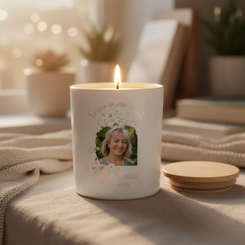 Floral Memorial Photo Candle