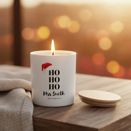 “Ho Ho Ho Santa Hat” Candle – Add Name or Message