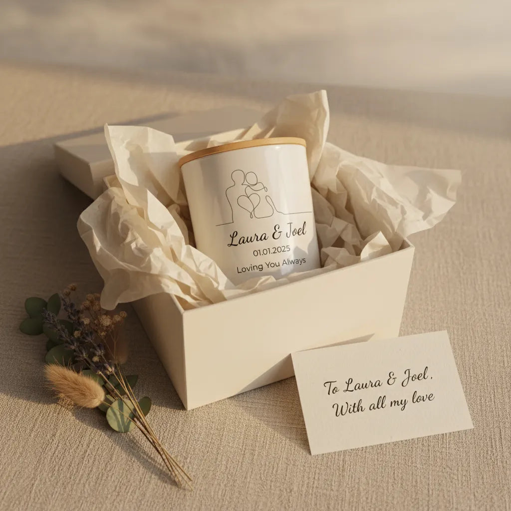 Minimalist Line Art Couple Candle – Personalised Anniversary, Wedding & Engagement Gift