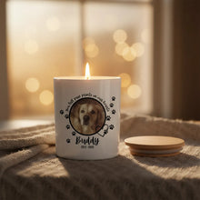 Pet Memorial Candle – 'Paw Prints on Our Hearts' Personalised Photo Tribute with Name & Dates