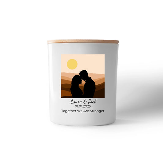 Sunset Lovers Personalised Candle – Custom Couple Gift with Choice of Silhouettes