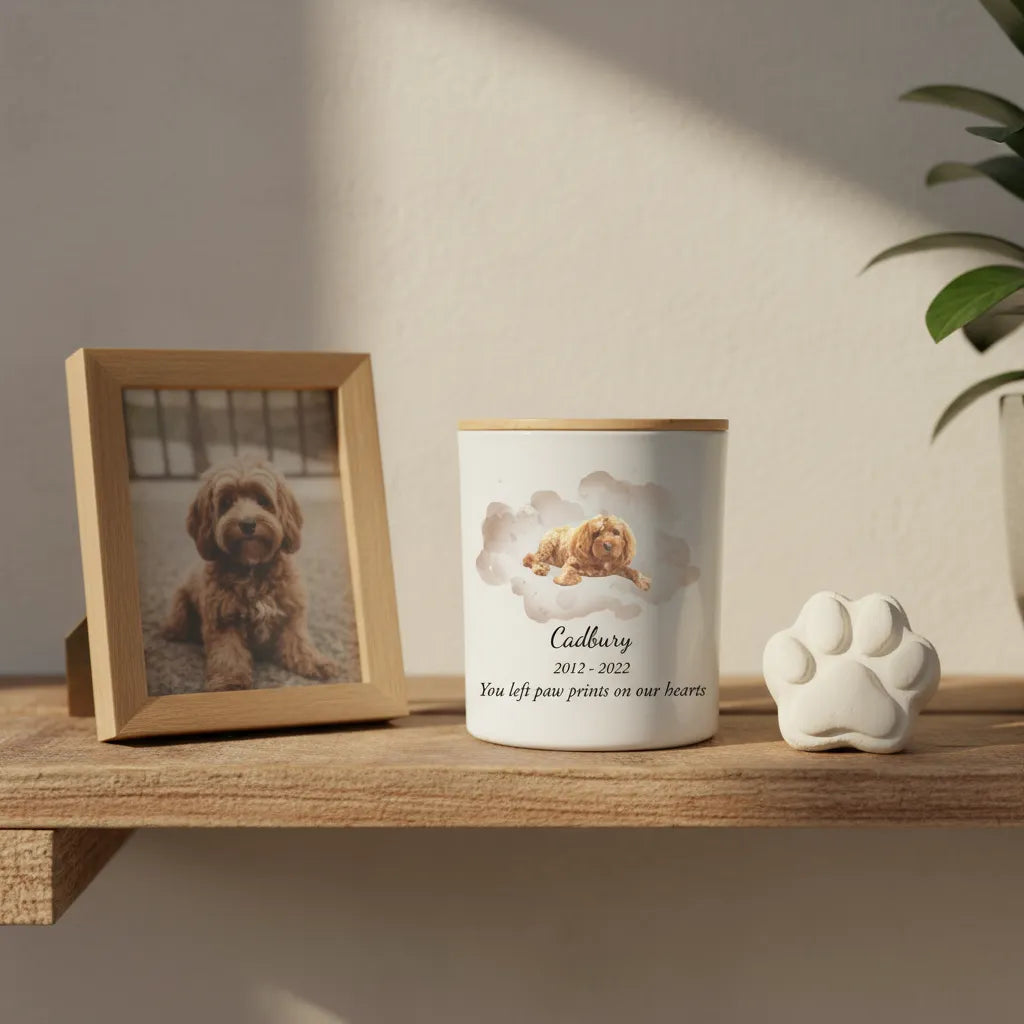 Personalised Pet Watercolour Memorial Candle – Custom Photo & Message