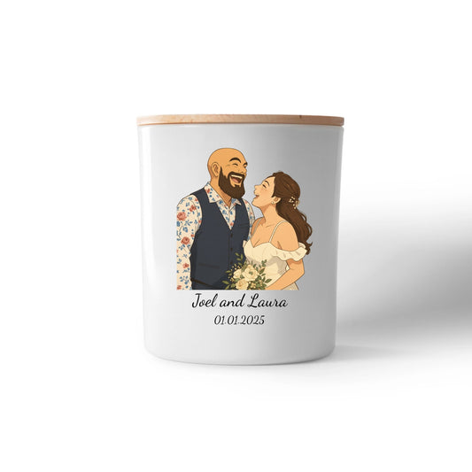 AI Cartoon Style Personalised Candle – Custom Photo Illustration with Text
