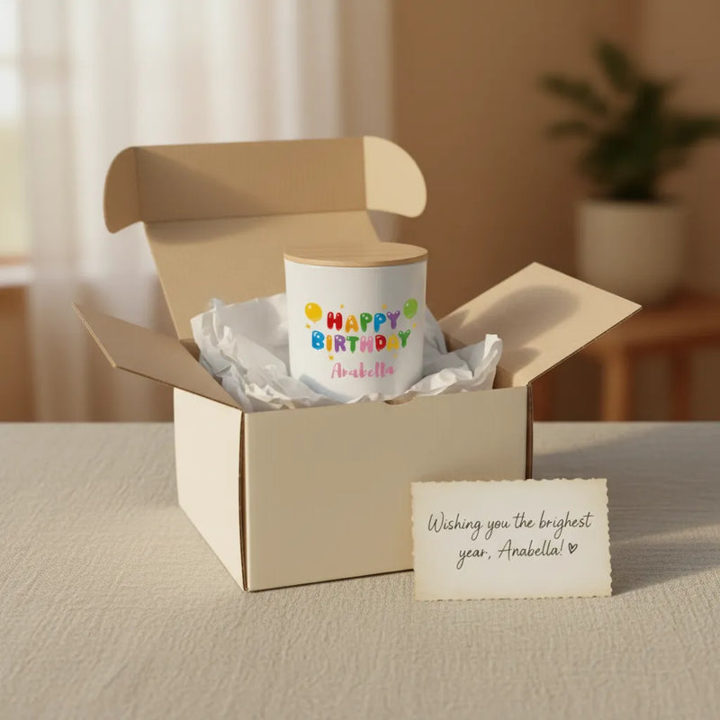 Personalised “Happy Birthday Balloons” Candle – Custom Name