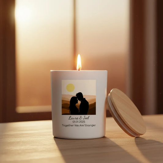 Sunset Lovers Personalised Candle – Custom Couple Gift with Choice of Silhouettes
