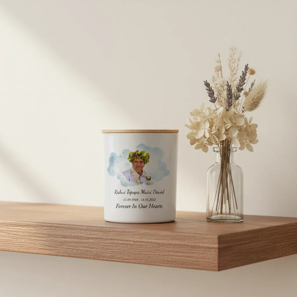 Personalised Watercolour Memorial Candle – Custom Photo & Message