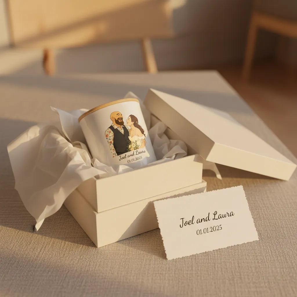 AI Cartoon Style Personalised Candle – Custom Photo Illustration with Text