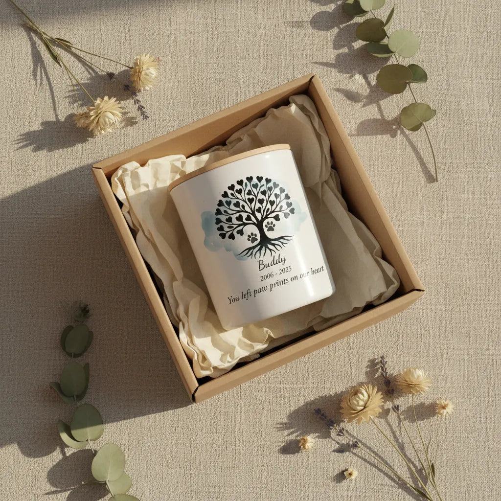 Pet Tree of Life Memorial Candle – Personalised Remembrance Gift with Names & Dates