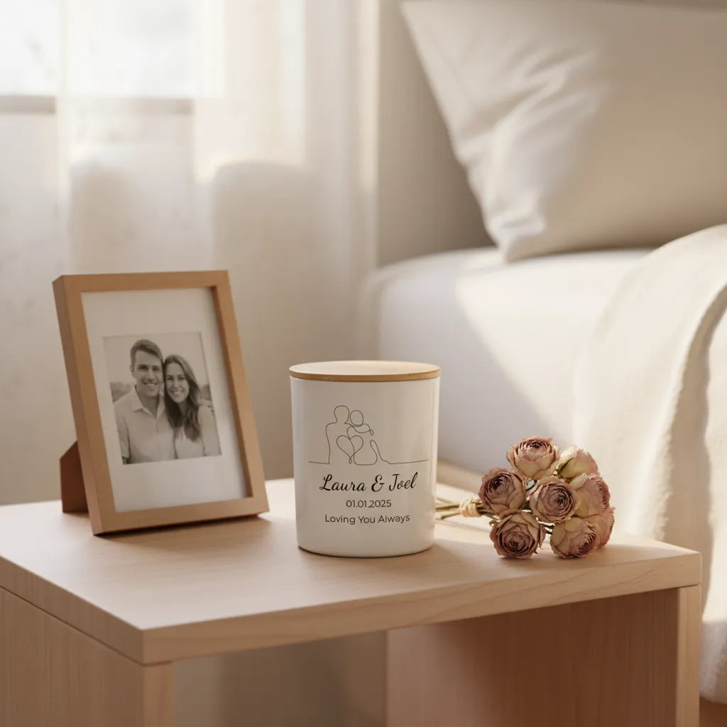 Minimalist Line Art Couple Candle – Personalised Anniversary, Wedding & Engagement Gift
