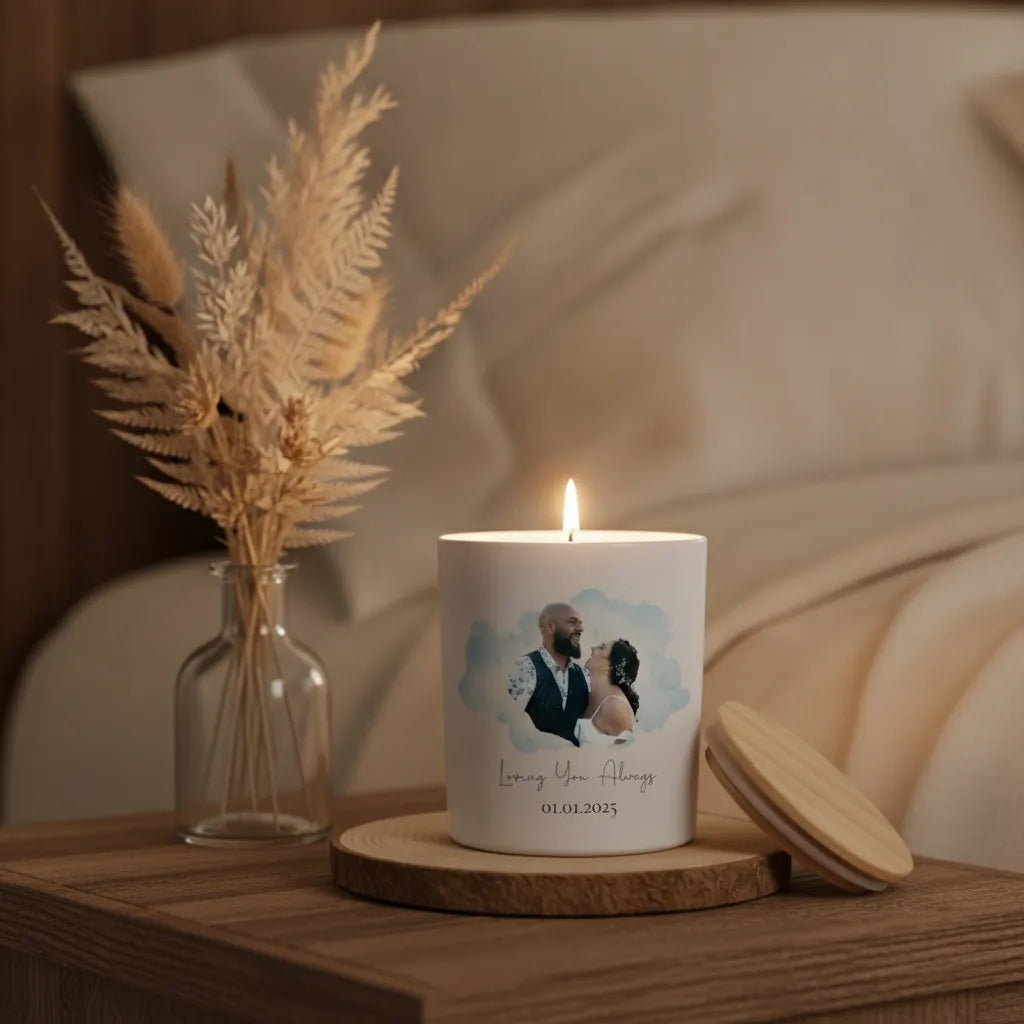 Personalised Photo Candle – Custom Wedding, Anniversary & Couple Gift
