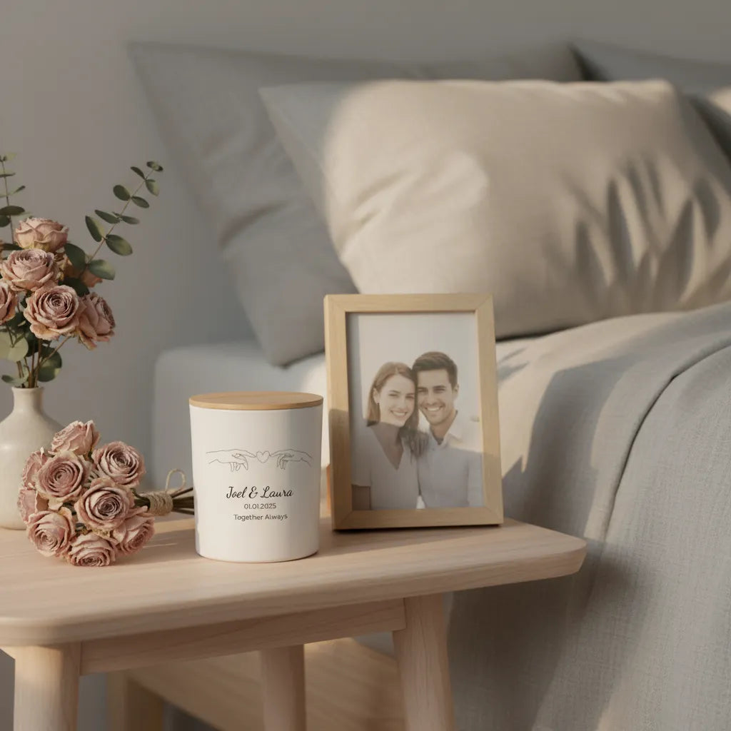 Lines of Love Personalised Couple Candle – Custom Anniversary, Wedding & Engagement Gift