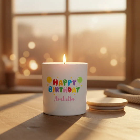Personalised “Happy Birthday Balloons” Candle – Custom Name