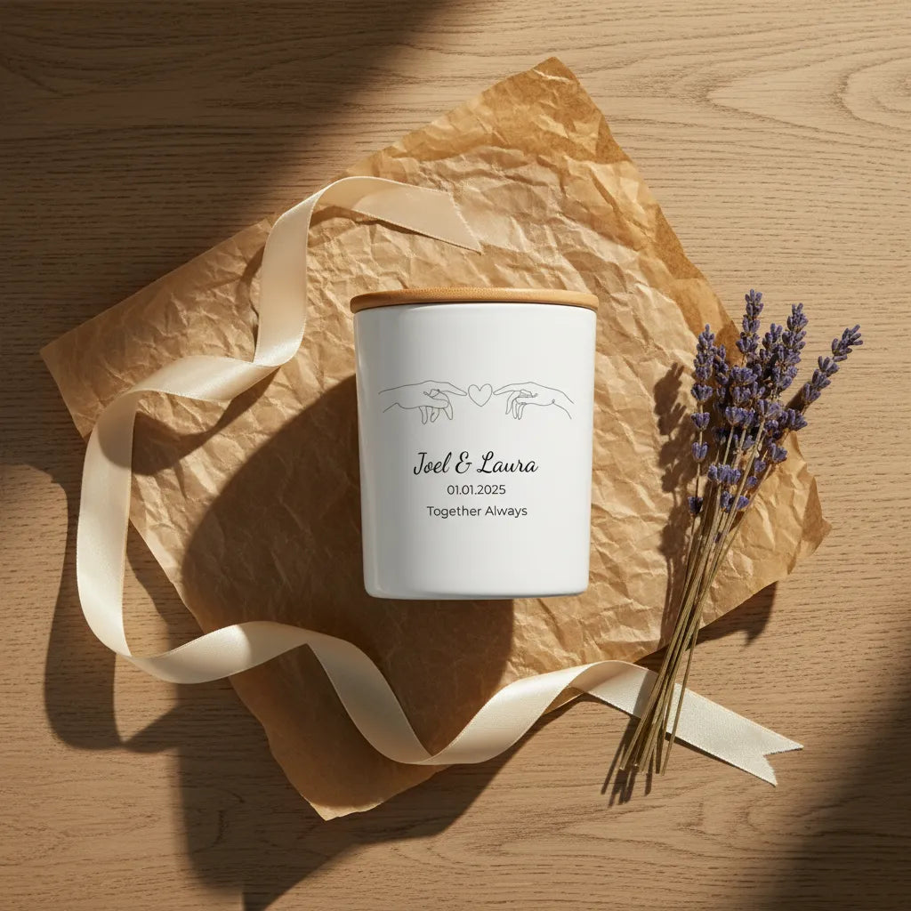Lines of Love Personalised Couple Candle – Custom Anniversary, Wedding & Engagement Gift