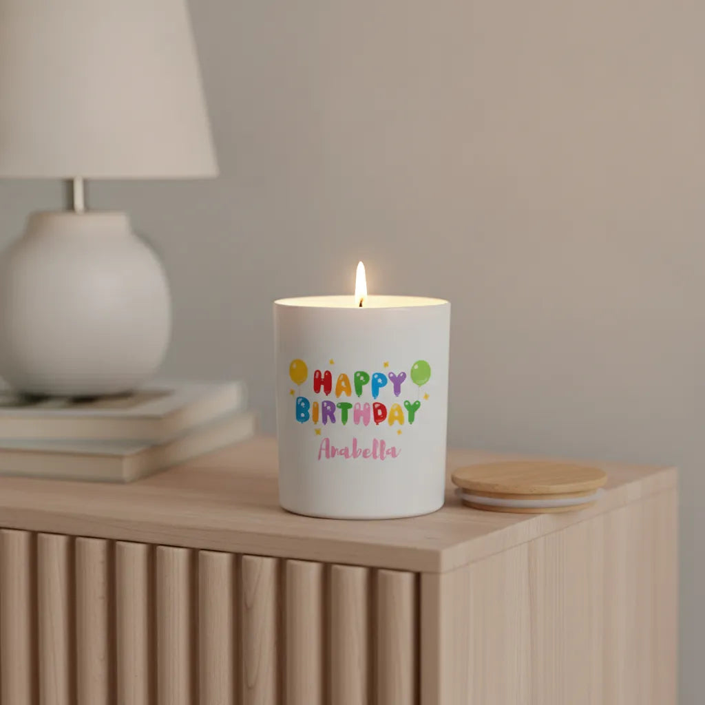 Personalised “Happy Birthday Balloons” Candle – Custom Name