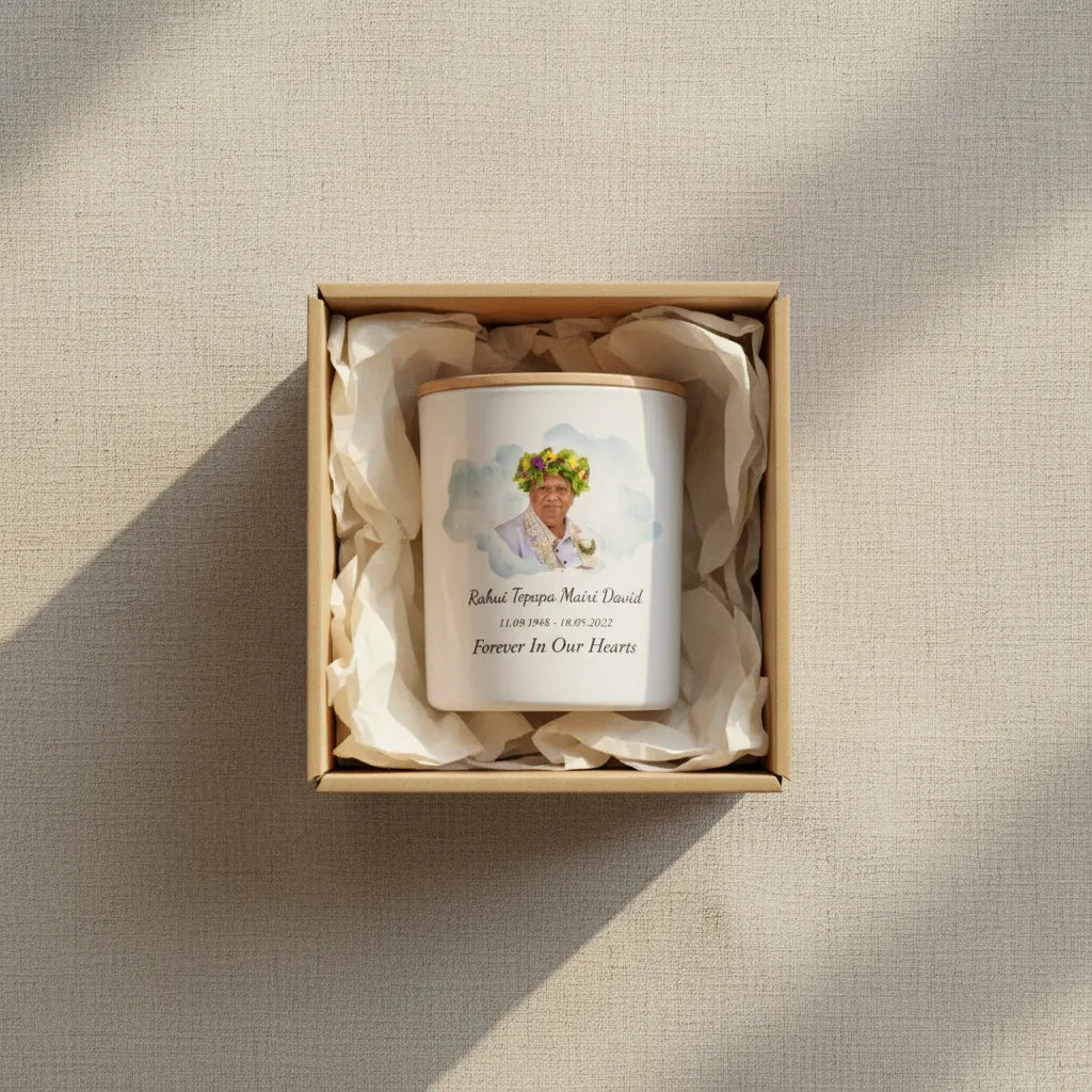 Personalised Watercolour Memorial Candle – Custom Photo & Message
