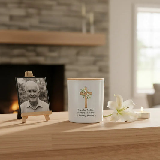 Floral Cross Memorial Candle – Personalised Remembrance & Sympathy Gift