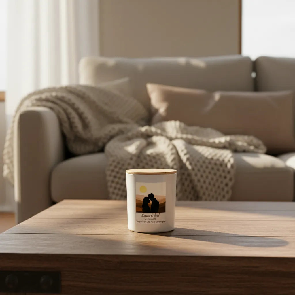 Sunset Lovers Personalised Candle – Custom Couple Gift with Choice of Silhouettes
