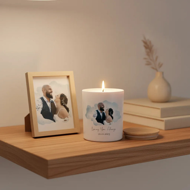 Personalised Photo Candle – Custom Wedding, Anniversary & Couple Gift