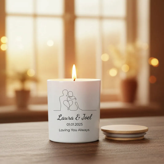 Minimalist Line Art Couple Candle – Personalised Anniversary, Wedding & Engagement Gift