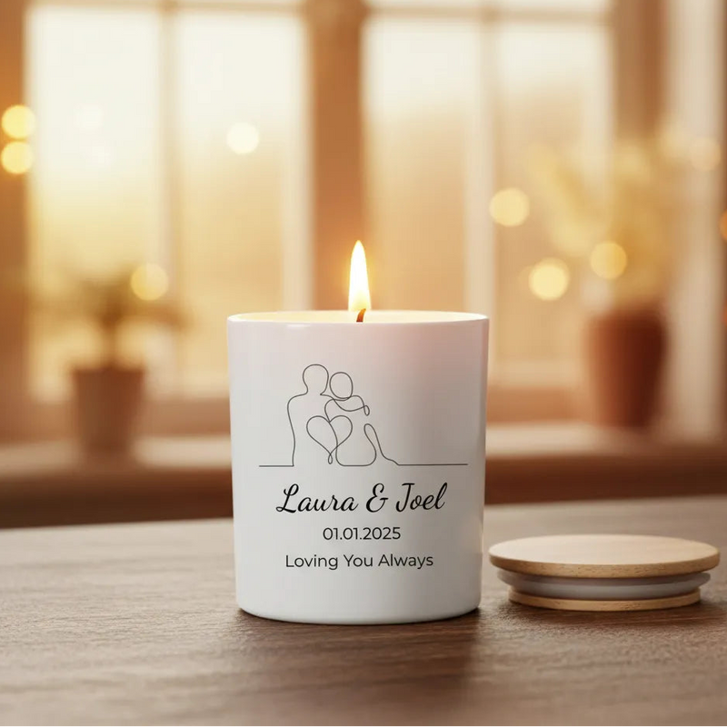 Minimalist Line Art Couple Candle – Personalised Anniversary, Wedding & Engagement Gift