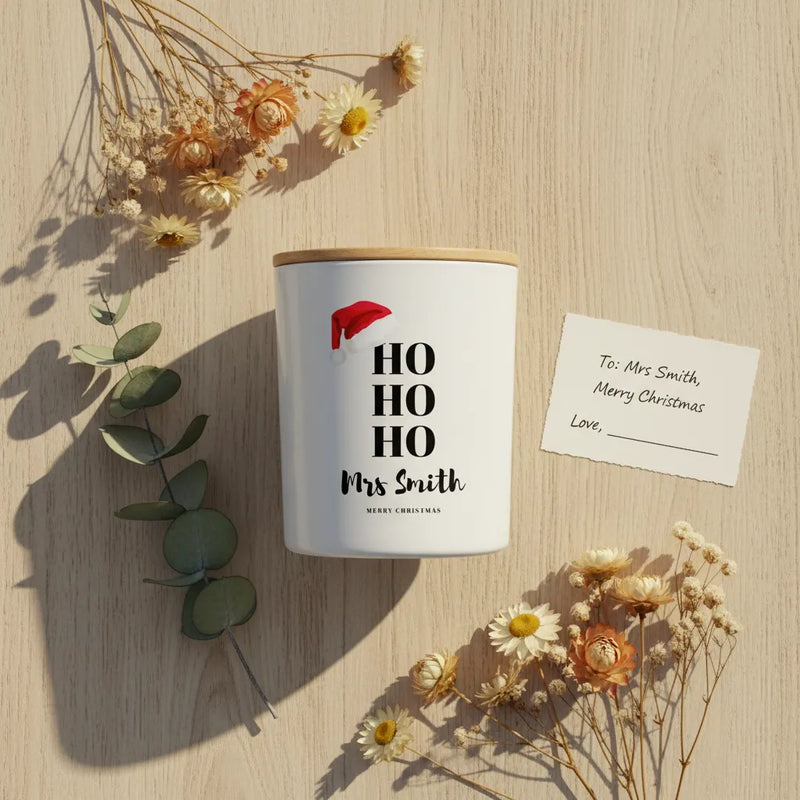 “Ho Ho Ho Santa Hat” Candle – Add Name or Message