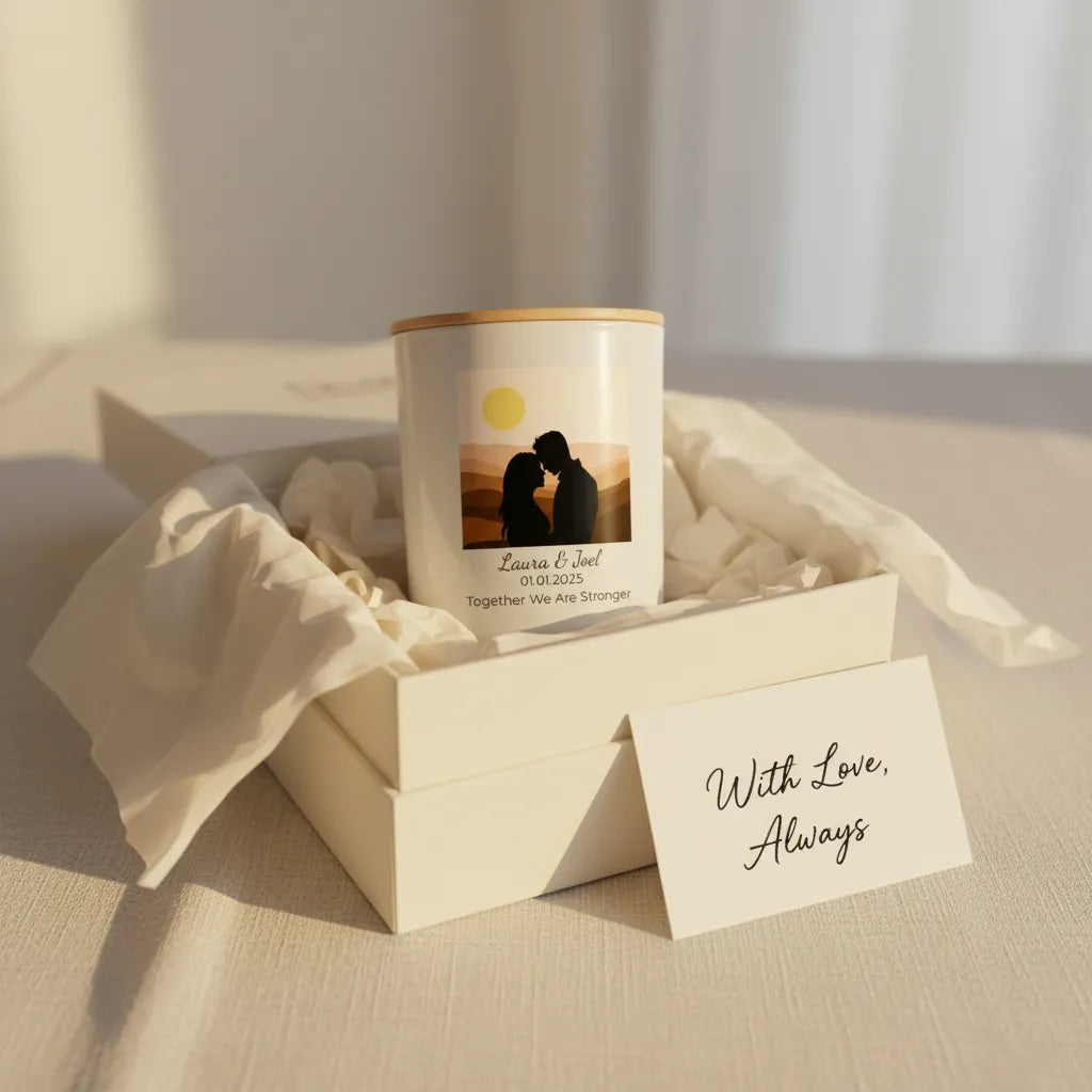 Sunset Lovers Personalised Candle – Custom Couple Gift with Choice of Silhouettes