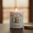 Forever In Our Hearts Wreath Memorial Candle – Personalised Photo Tribute with Name & Dates