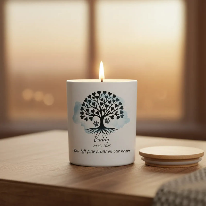 Pet Tree of Life Memorial Candle – Personalised Remembrance Gift with Names & Dates
