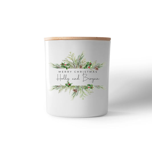 Personalised “Merry Christmas Botanical” Candle – Custom Names