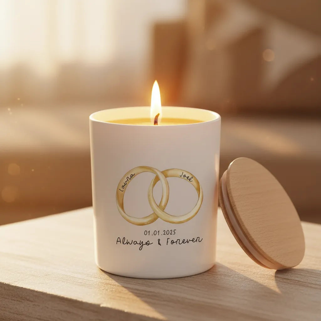 Wedding Rings Personalised Candle – Custom Anniversary, Engagement & Wedding Gift