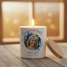 Forever In Our Hearts Bluebell Memorial Candle – Personalised Photo Tribute with Name & Dates
